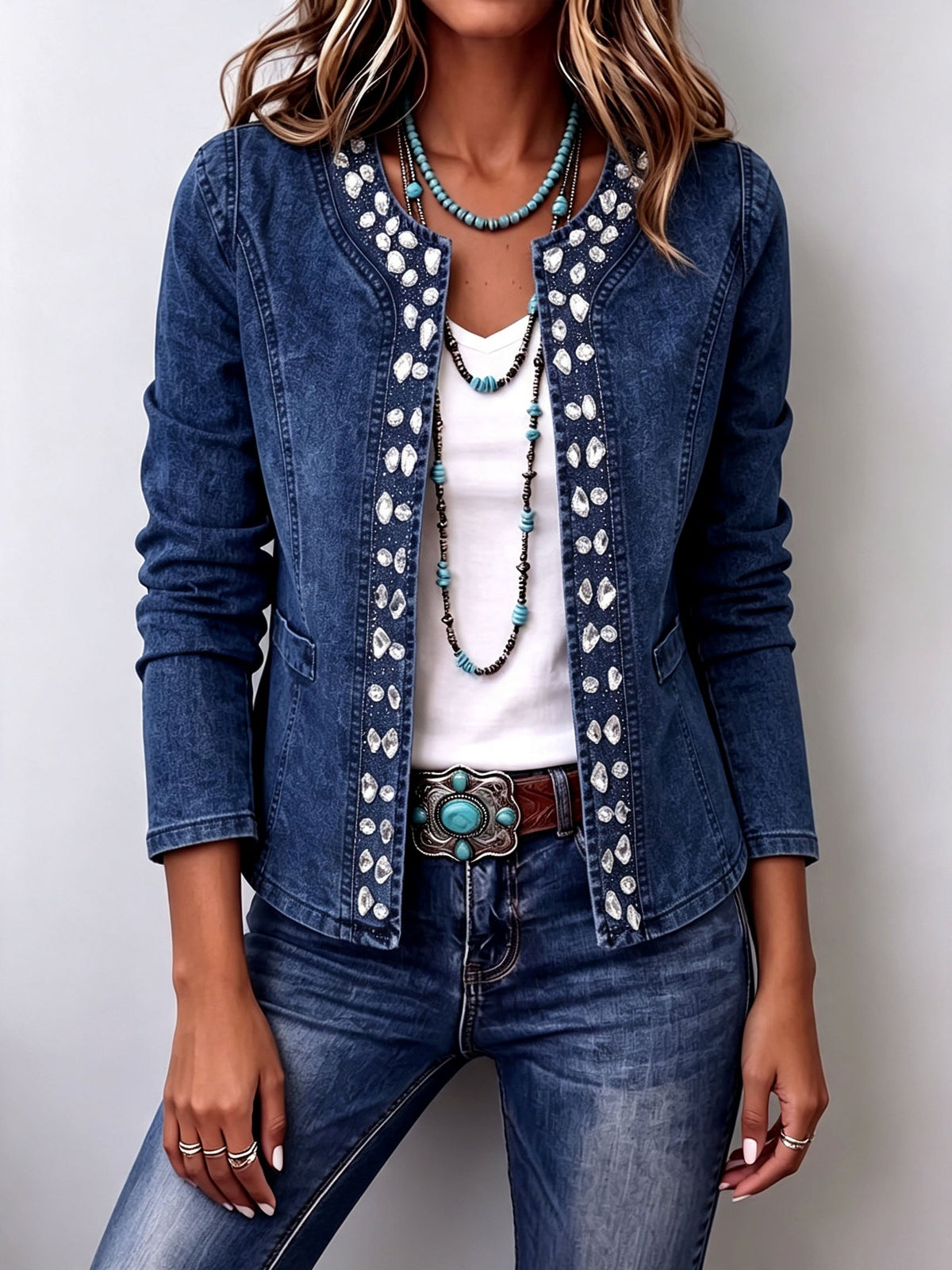 Nayara | Chaqueta Vaquera Elástica con Pedrería