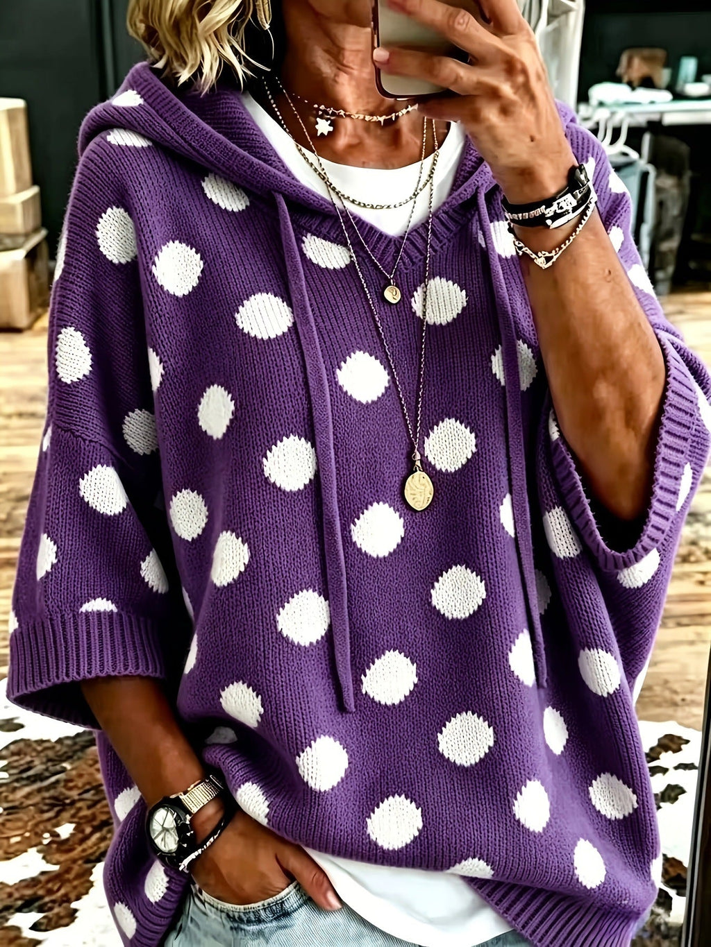 Trinidad | Jersey de Punto con Capucha Estampado de Lunares