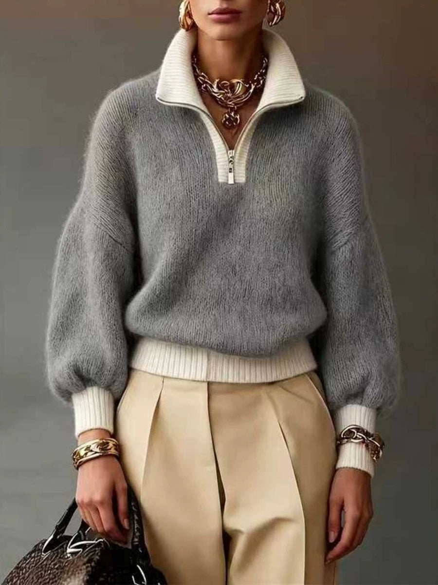 Ximena | Jersey con Cremallera Corta y Ribete Contraste Lavanda