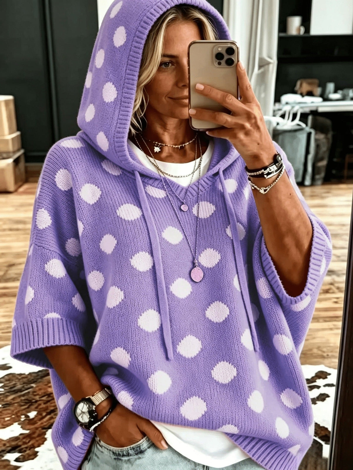Trinidad | Jersey de Punto con Capucha Estampado de Lunares
