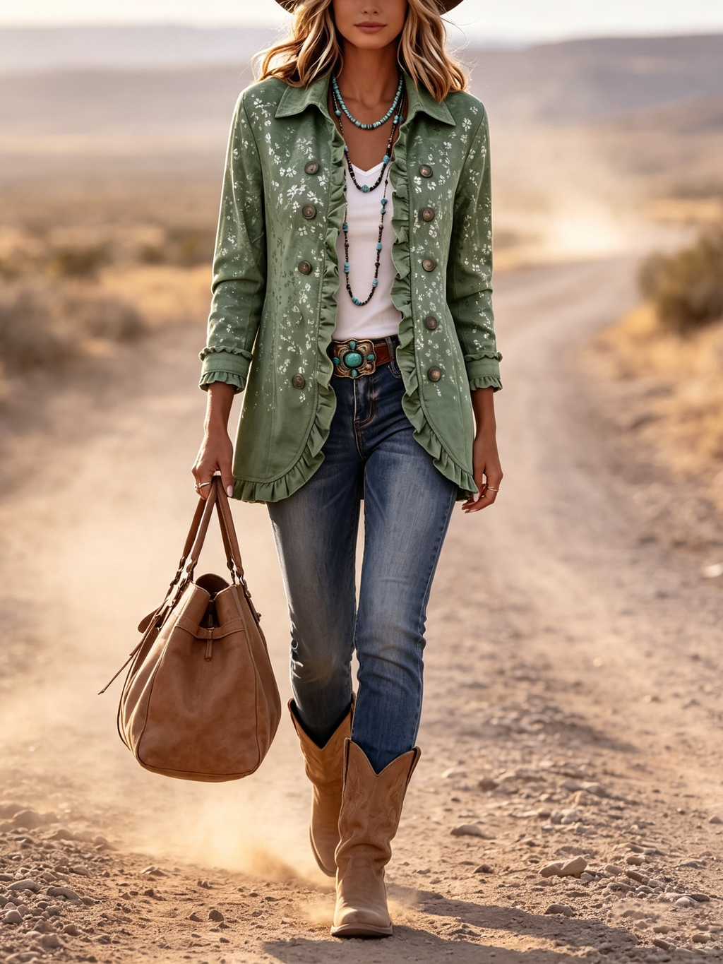 Abril | Chaqueta Boho Chic Estampado Floral Dorado Degradado