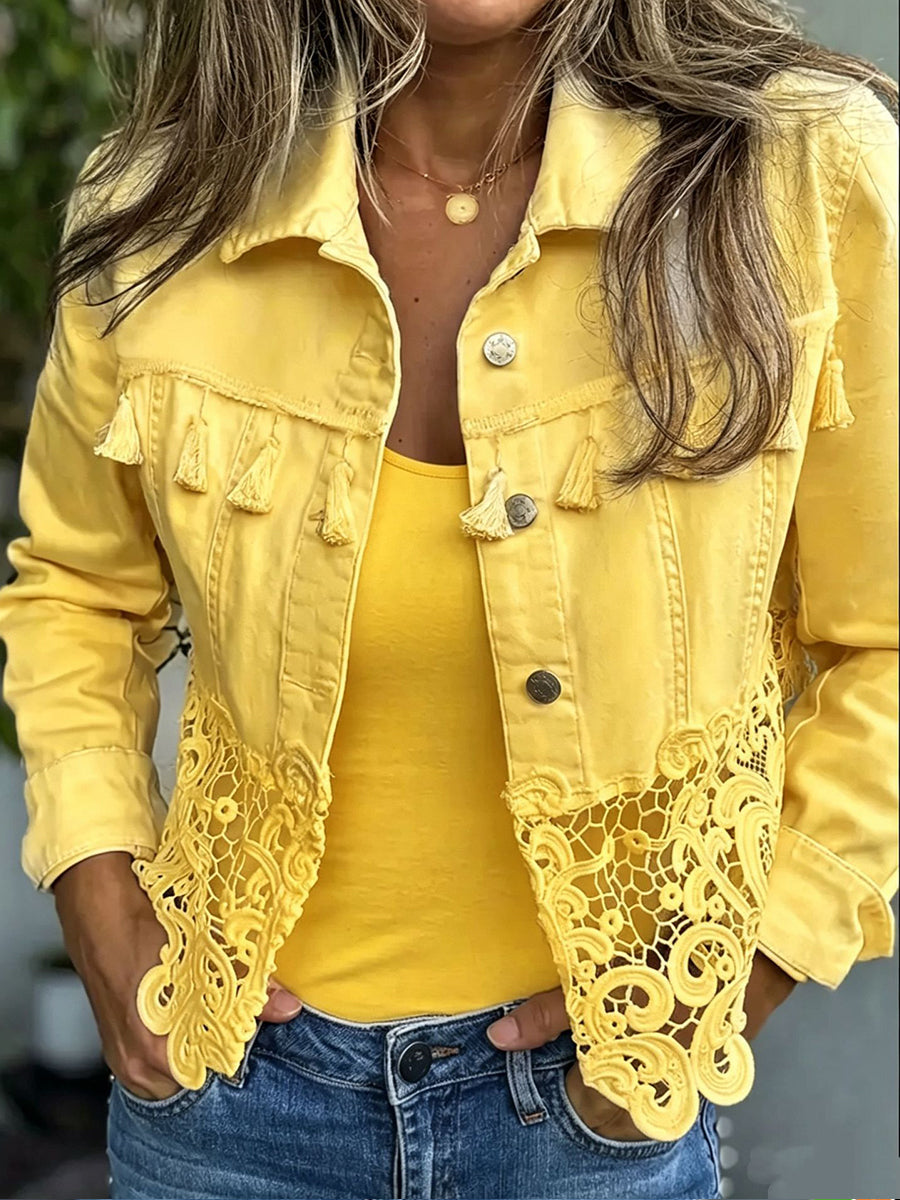 Tamara | Chaqueta Vaquera Bohemia con Flecos y Encaje