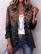 Aurora | Blazer Boho Audaz de Leopardo y Volantes Turquesa