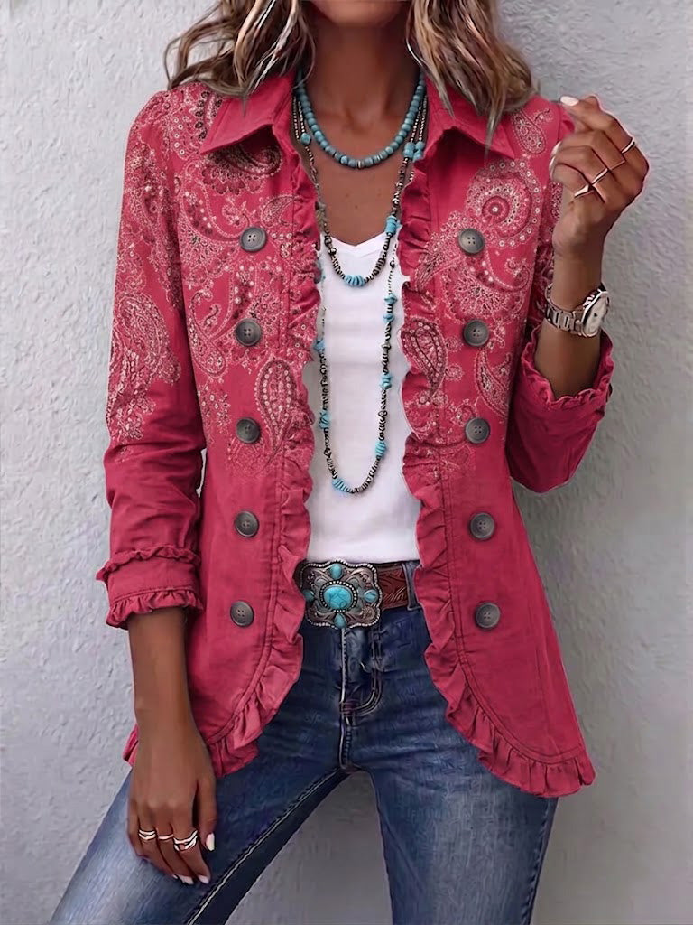 Eloísa | Chaqueta Boho Vintage con Volantes Estampado Paisley