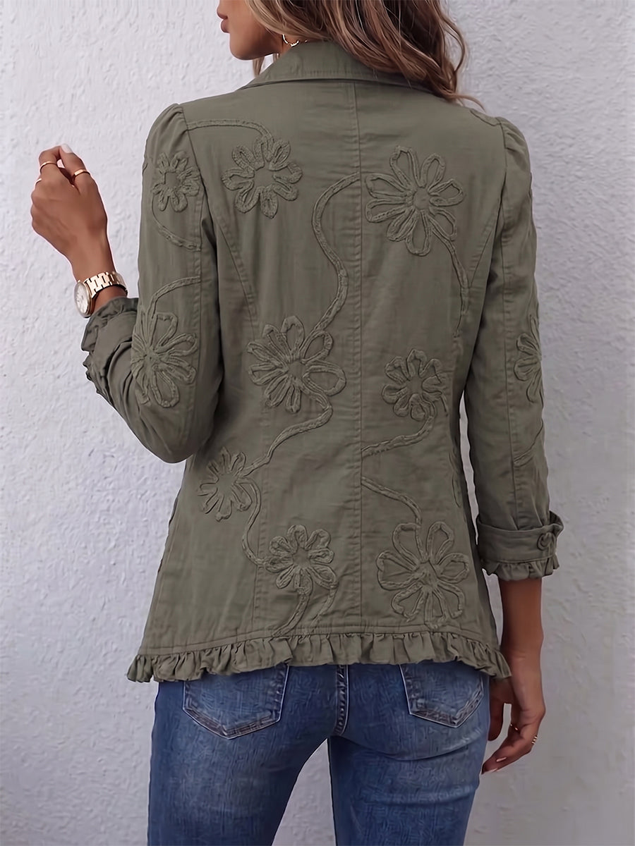 Diana | Chaqueta Utility Bordada Floral con Volantes Estilo Boho Chic