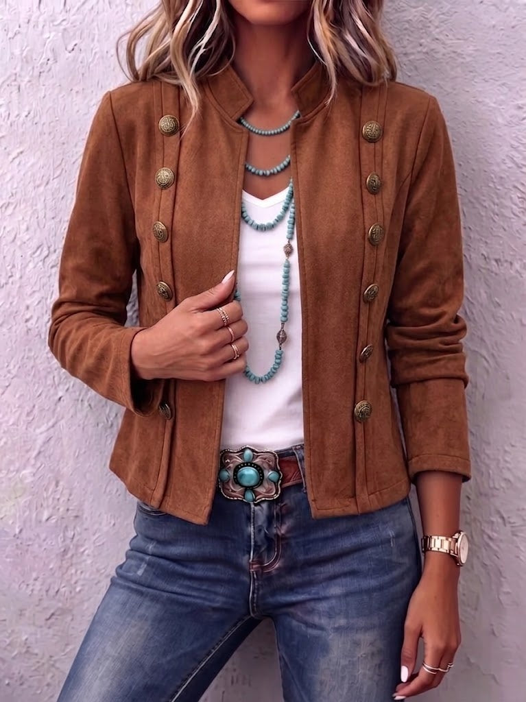 Almudena | Chaqueta Corta de Ante Cruzada Estilo Vintage