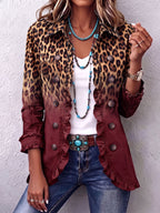 Aurora | Blazer Boho Audaz de Leopardo y Volantes Turquesa