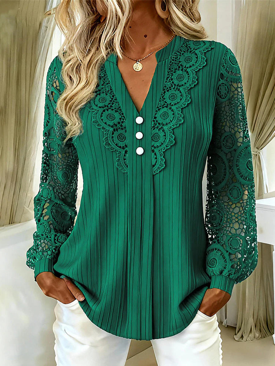 Vanesa | Blusa Romántica de Encaje con Botones y Mangas de Crochet