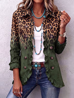Aurora | Blazer Boho Audaz de Leopardo y Volantes Turquesa