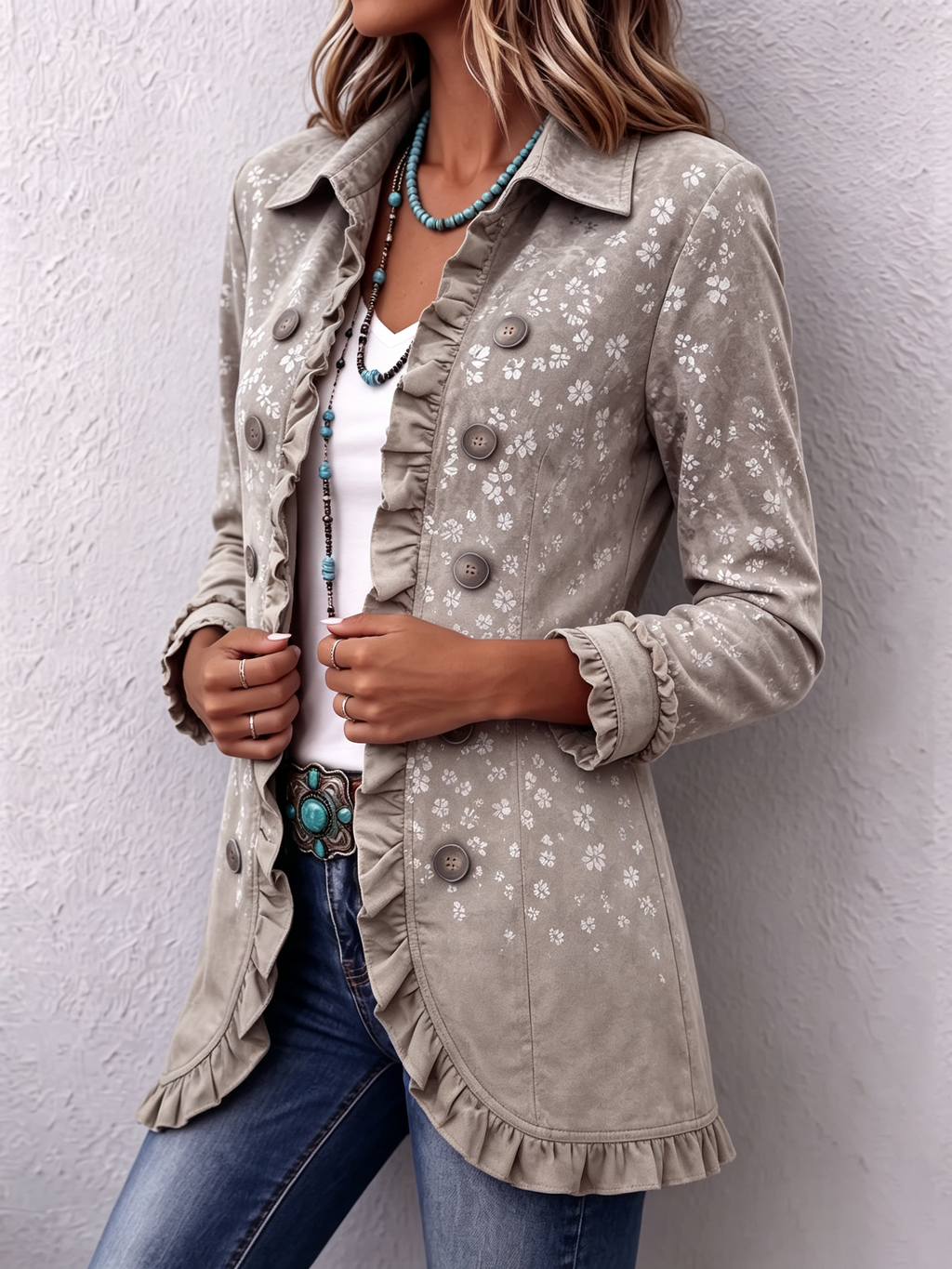 Abril | Chaqueta Boho Chic Estampado Floral Dorado Degradado