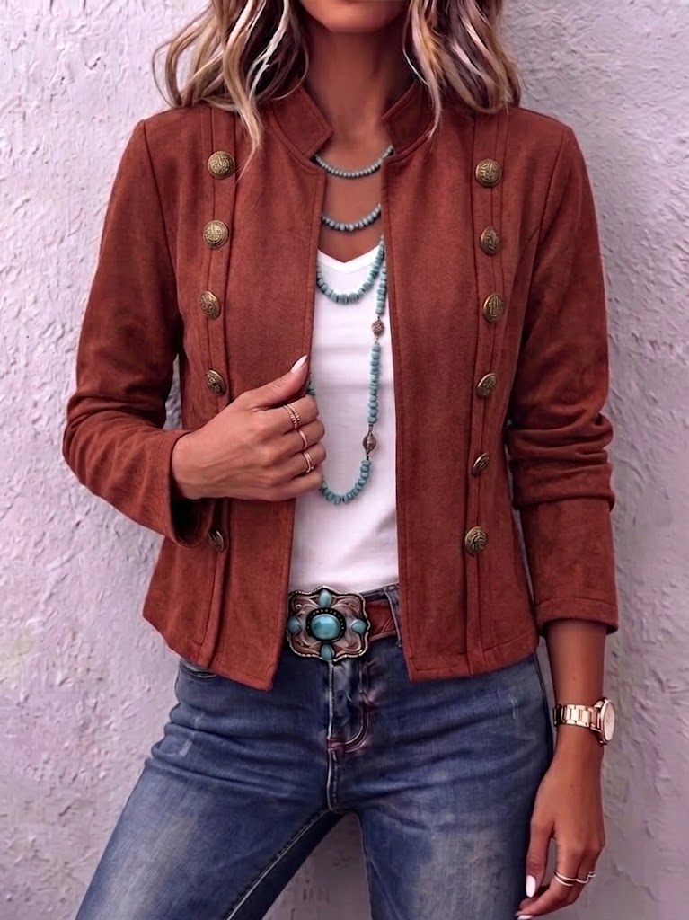 Almudena | Chaqueta Corta de Ante Cruzada Estilo Vintage