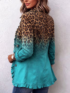 Aurora | Blazer Boho Audaz de Leopardo y Volantes Turquesa