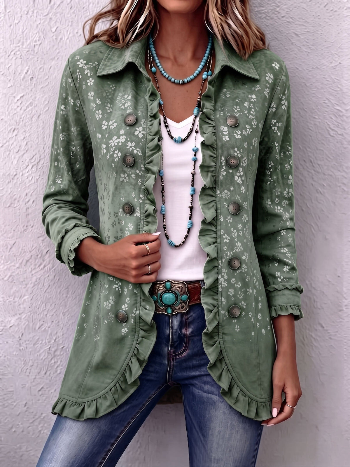 Abril | Chaqueta Boho Chic Estampado Floral Dorado Degradado