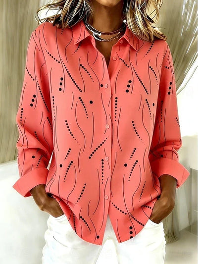 Blusa Violeta Cortés con Estampado de Ondas y Puntos Coral