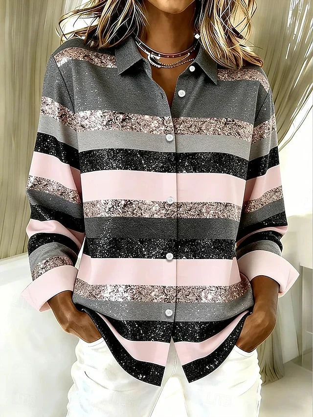 Blusa Violeta Cortés de Rayas Horizontales Rosa Empolvado